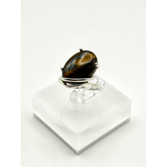 Tigers Eye Sterling Silver Handmade Statement Ring Size 9 - Picture 3 of 7